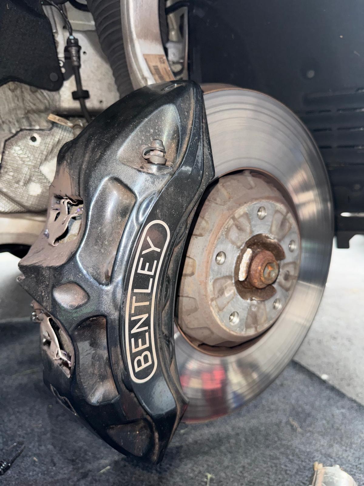 Bentley brake caliper and rotor inspection