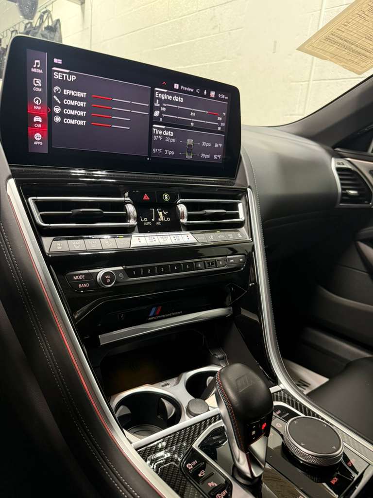 BMW M8 vehicle controls and operating information reviewed during inspection